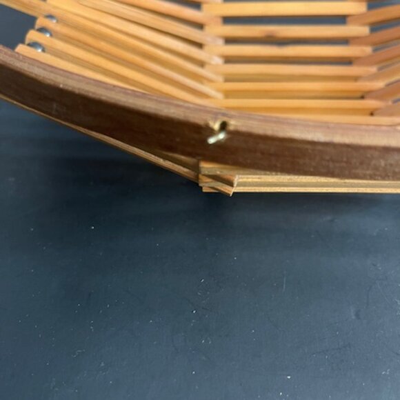 Set of  2 Vintage Mid-Century Bamboo Teak Folding Fruit Bowls w/ Handle, 1950s - Picture 7 of 9